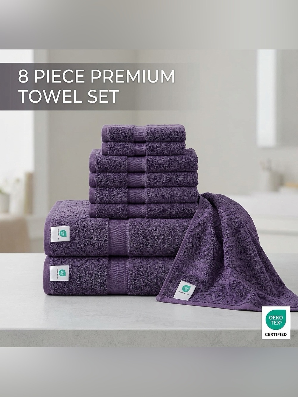 NEW 8-Piece Purple Bath Towel Set β Oversized 35x70" β OEKO-TEX